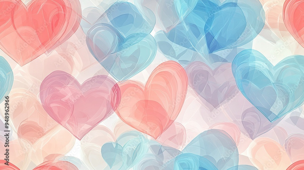 Obraz premium A heart-shaped collection of red hearts against a pastel pink and blue backdrop