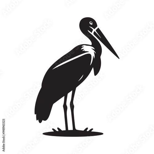 Elegant Marabou Stork and Pelican Silhouette Vectors | Graphic Design Pack