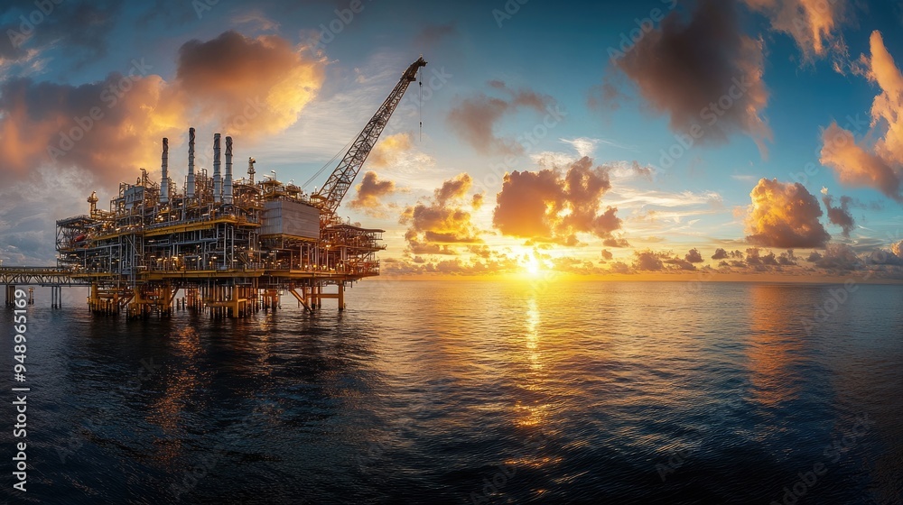 Oil And Gas Upstream. Offshore Platform for Crude Gas Treatment in Energy Business Oil And Gas Upstream. Offshore Platform for Crude Gas Treatment in Energy Business