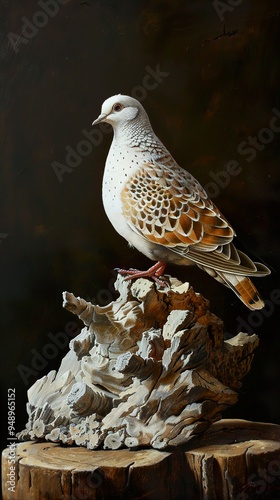 Detailed Painting of a Spotted Dove Perched on Wood photo