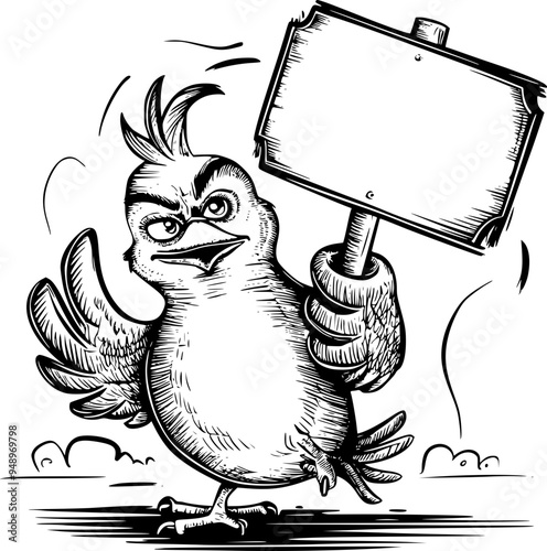 Vector Bird Character with Blank Sign Board , advertisement , banner