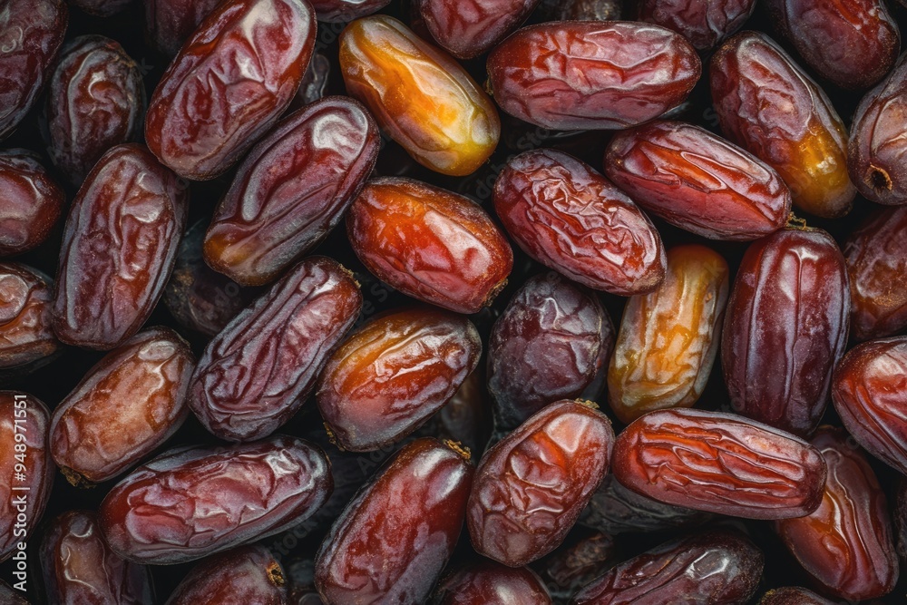 Deglet Noor Dates Background. Close-Up Top View of Delicious Algerian Dates in Brown Hue Deglet Noor Dates Background. Close-Up Top View of Delicious Algerian Dates in Brown Hue