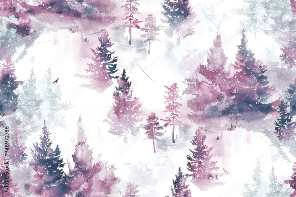 Obraz premium Seamless pattern with watercolor forest on white background