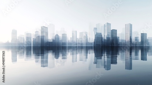 Graphic of a city skyline reflected in a body of water with the reflection subtly distorted for an artistic effect
