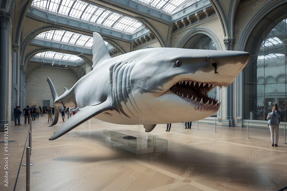 display great white shark hanging in museum display great white shark hanging in museum
