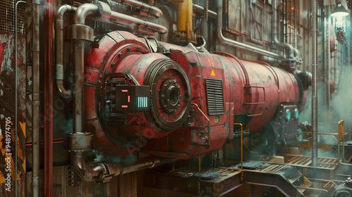 Rusty Industrial Machine in a Cyberpunk Setting