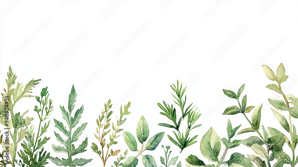 Fototapeta premium A beautiful arrangement of green leaves on a white background, perfect for nature-themed designs and organic projects.