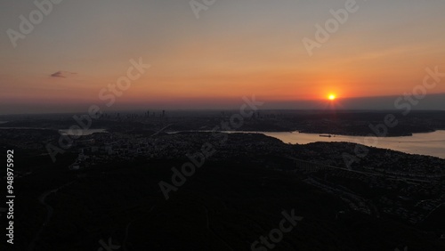 aerial view of istanbul bosphorus at sunset