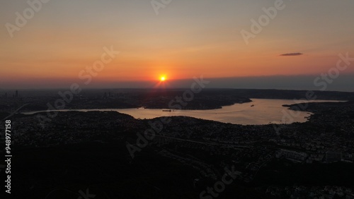 aerial view of istanbul bosphorus at sunset