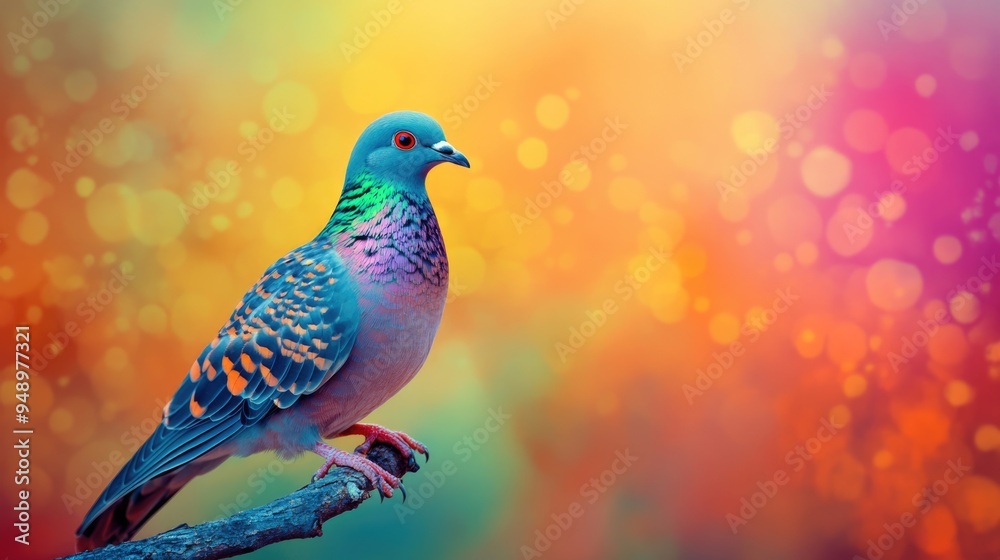 Pigeon Animated. Beautiful Spotted Dove in Seamless Colourful Background for Halloween