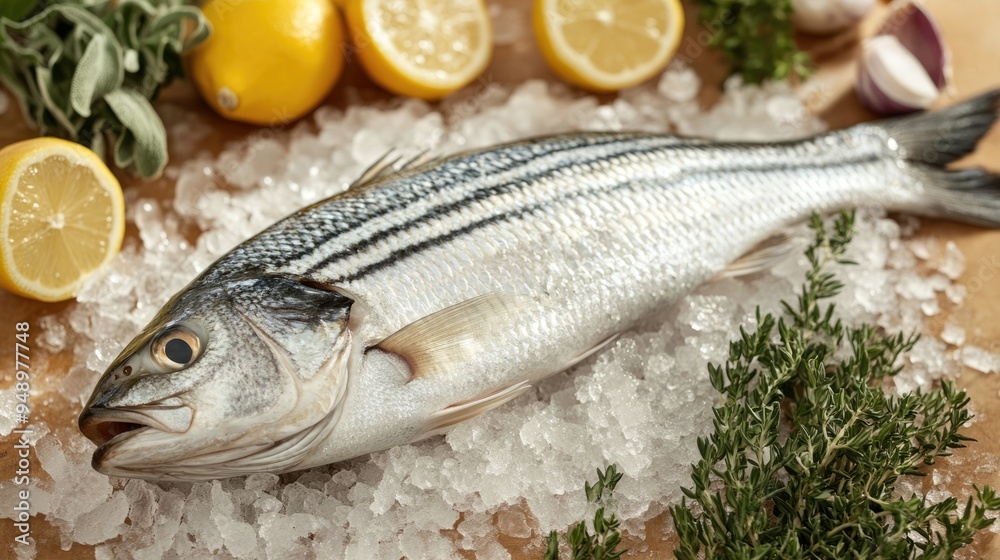 Striped Bass Fillet. Fresh Seafood Bass Fish Fillet Concept Striped Bass Fillet. Fresh Seafood Bass Fish Fillet Concept
