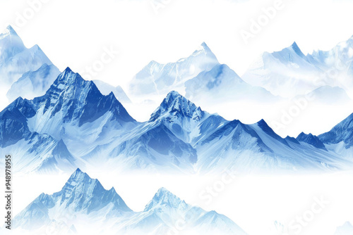 Wallpaper Mural Pattern with silhouettes of blue mountains on a white background Torontodigital.ca