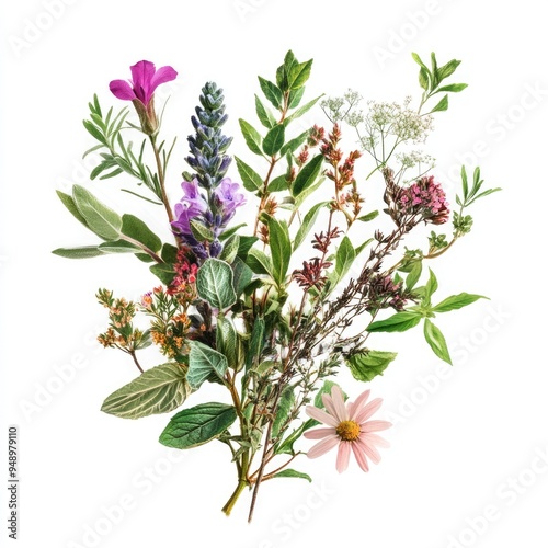 Adaptogenic Herbs Bouquet. Medicative Herbal Plants for Health Therapy and Nourishment