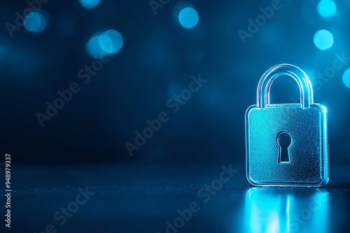 A close-up of a shiny padlock against a blurred blue background, symbolizing security and protection.
