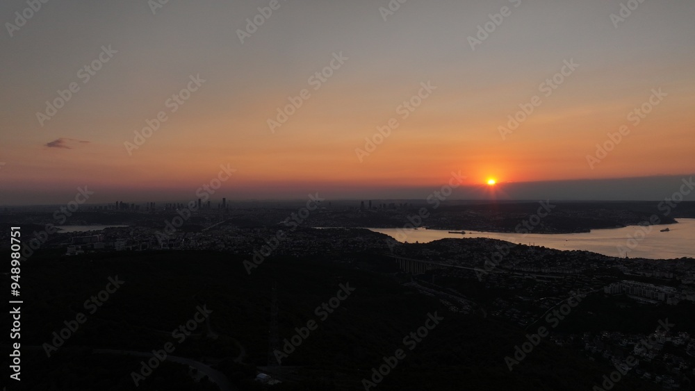 sun beam over the istanbul bosphorus