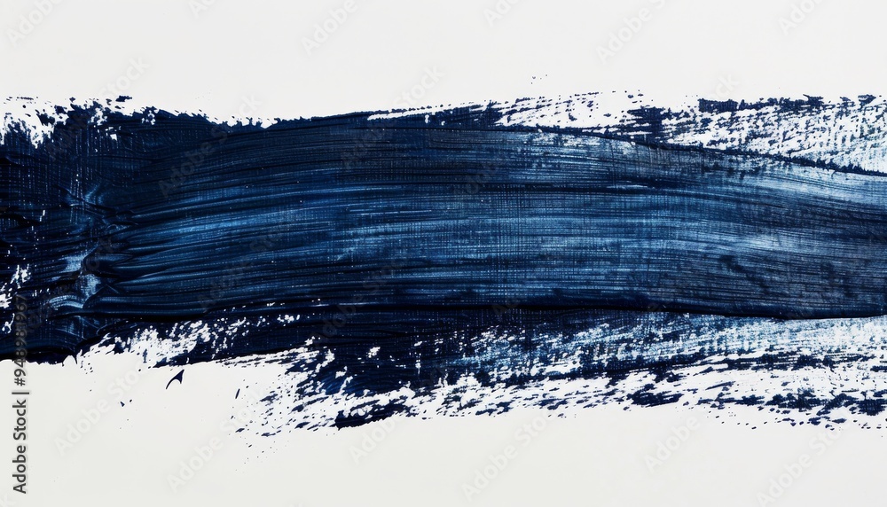 Dark blue brushstroke line on a white background, creating abstract pattern Dark blue brushstroke line on a white background, creating abstract pattern