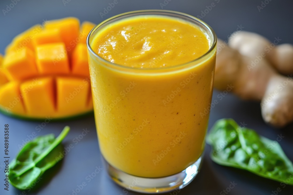 Mango Ginger Smoothie. Colourful and Nutritious Beverage for Breakfast Mango Ginger Smoothie. Colourful and Nutritious Beverage for Breakfast