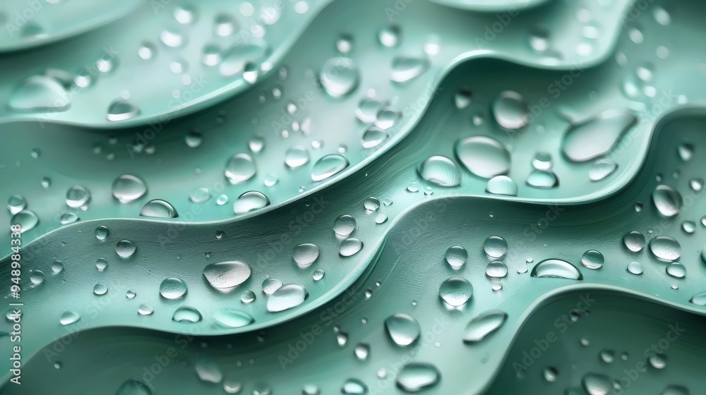 A green surface with water droplets on it A green surface with water droplets on it