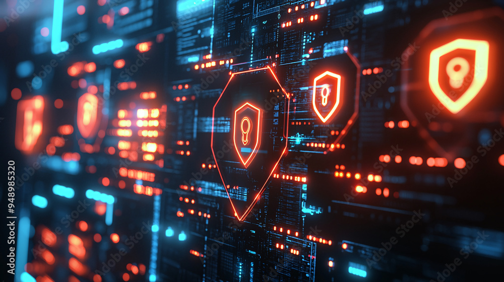 A 3D secure financial transaction interface with glowing security shields, representing the protection and integrity of online financial transactions A 3D secure financial transaction interface with glowing security shields, representing the protection and integrity of online financial transactions