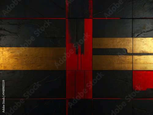 Black, red and gold colored abstract slate effect abstract background
