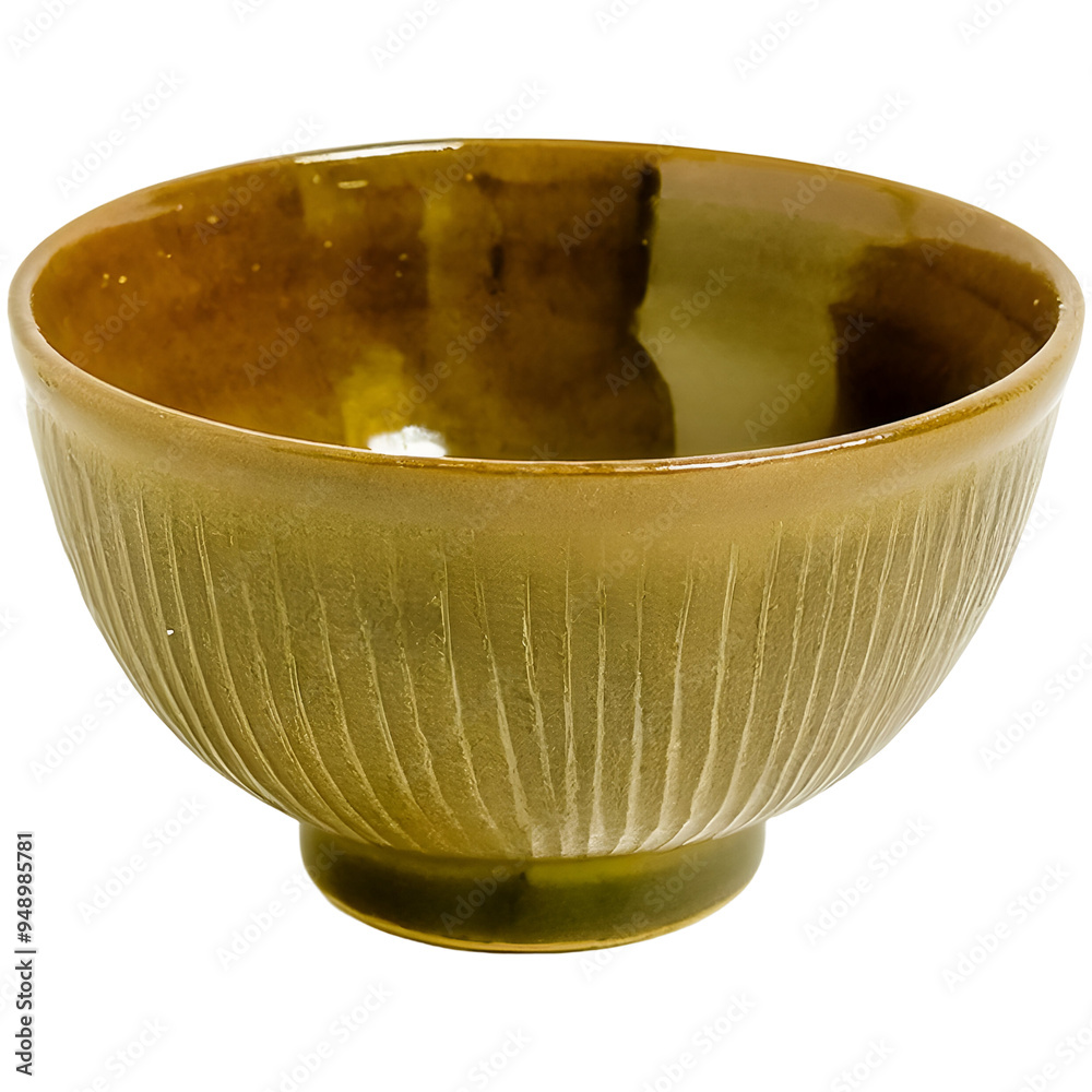 A rustic ceramic bowl with a glossy finish, perfect for serving a variety of dishes in an elegant way. Isolated on transparent or white background.