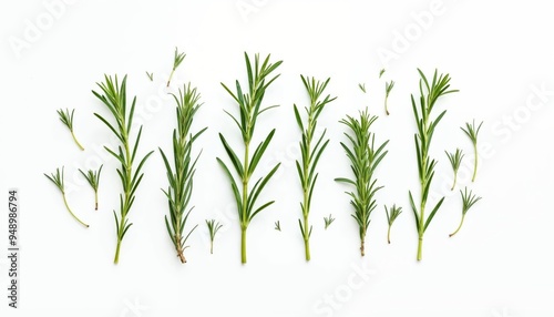 Fresh Rosemary Sprigs Isolated on White Background