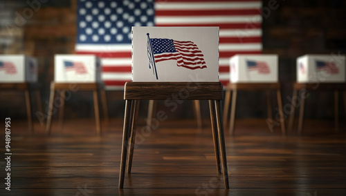 A voting box in a set conference room symbolizes civic engagement and democratic processes in a modern environment. 