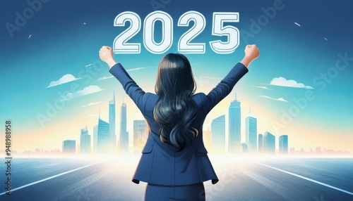 Businesswoman who wants to start the year 2025. Concept of new professional achieve.New Year 2025 with new ambitions, challenge, plans, goals and visions.