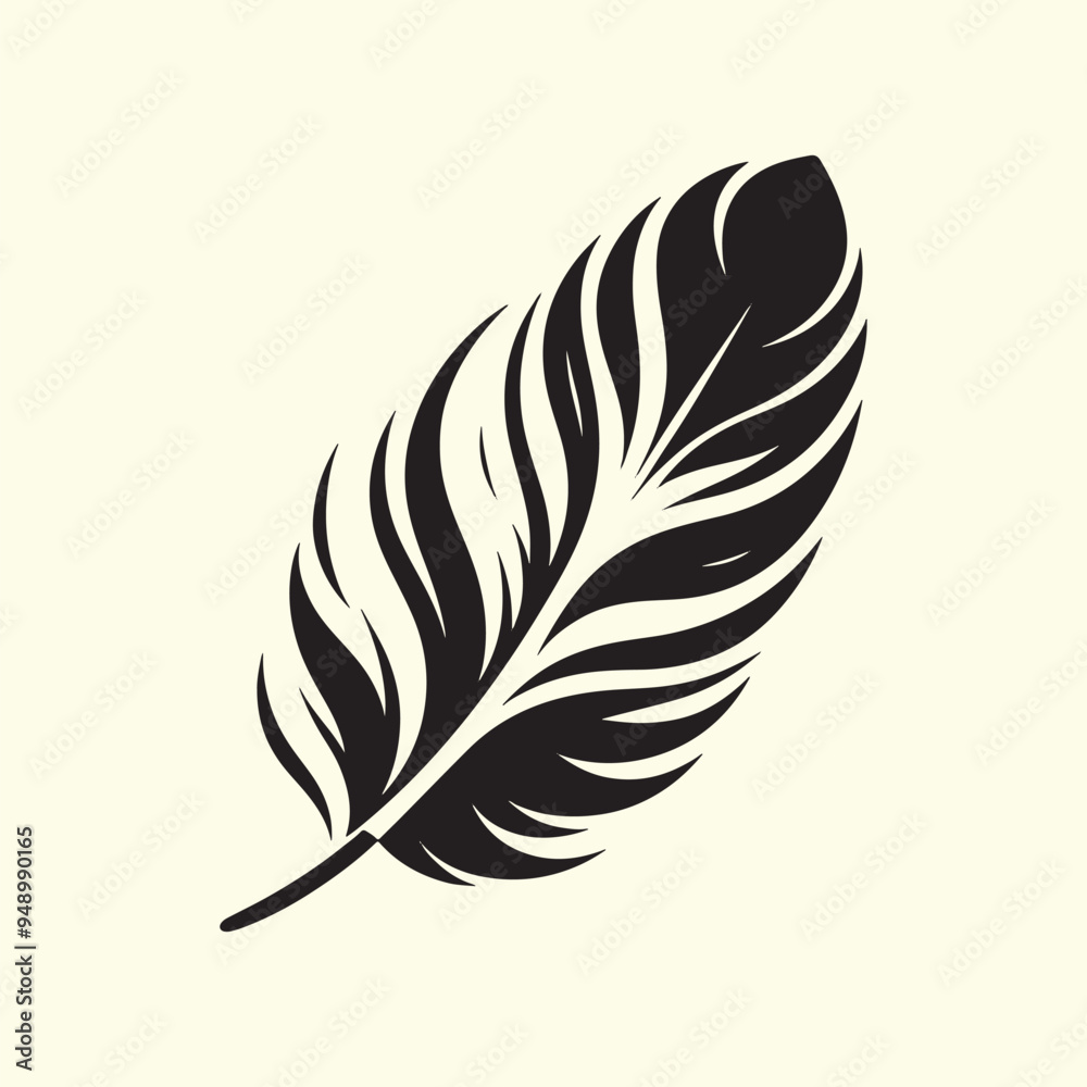 Obraz premium Editable Black Bird Feather Silhouette Design on Transparent Background