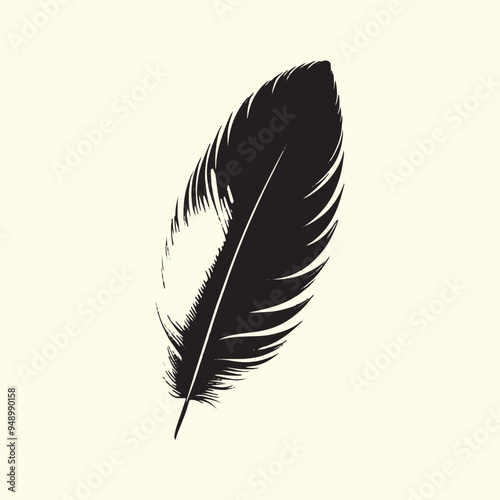 Editable Black Bird Feather Silhouette Design on Transparent Background