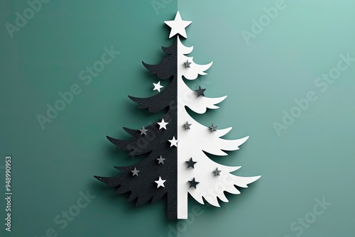 Modern flat design Christmas tree on the right side with a monochrome background photo