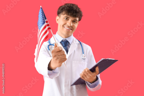 Male doctor with USA flag a...