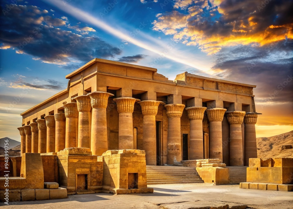 Obraz premium Ancient Egyptian Architecture Mood Evokes Sense Of Majesty And Grandeur Secondary Empire Building Technical Columned Facades Color Earthly Brown Gold Concept Pillared Temples