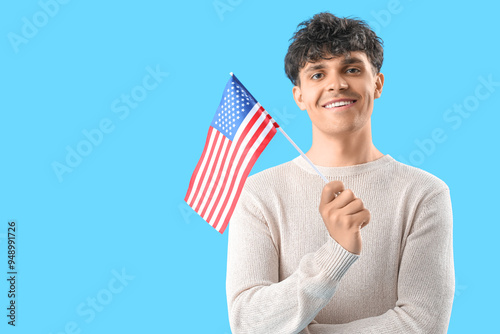 Young man with USA flag on ...