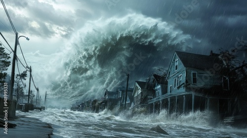 Realistic Depiction of Hurricane Idalia's Massive Destruction and Chaotic Landfall with Extreme Wind, Rain, and Flooding Impacting Coastal Cities photo