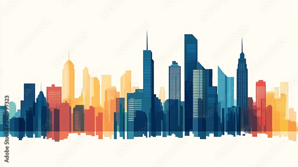 Minimalist city skyline silhouette with the buildings reduced to simple rectangles of varying heights Minimalist city skyline silhouette with the buildings reduced to simple rectangles of varying heights