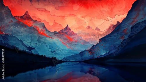 Wallpaper Mural Vibrant mountain landscape with red and blue tones, abstract art concept. Torontodigital.ca