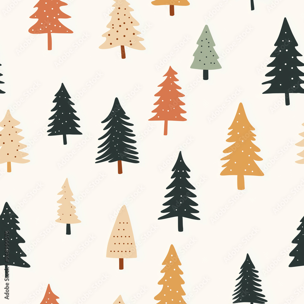 Fototapeta premium Clean, minimalist Christmas tree holiday seamless pattern, neutral colors, flat design