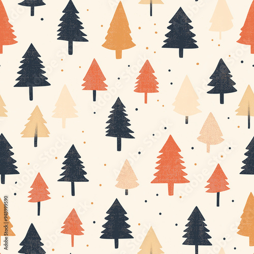 Clean, minimalist Christmas tree holiday seamless pattern, neutral colors, flat design