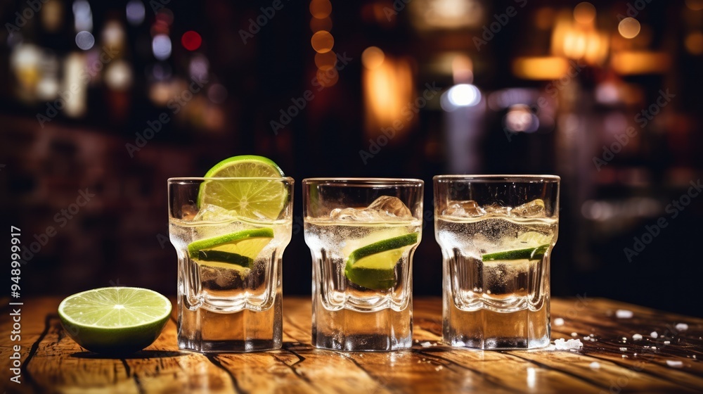 Gold tequila shot with lime fruits on black background. Neural network ai generated art Gold tequila shot with lime fruits on black background. Neural network ai generated art