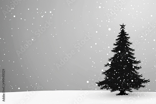 Modern flat design Christmas tree on the right side with a monochrome background photo