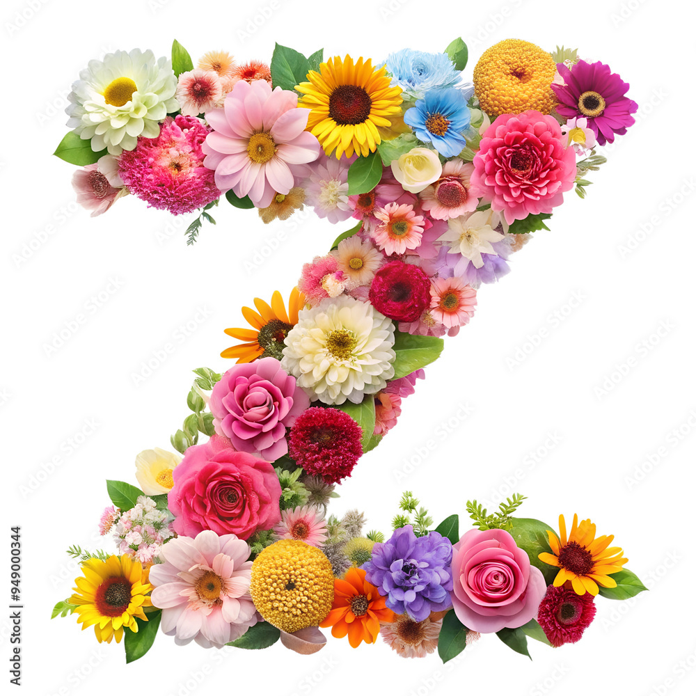 Stringing beautiful flowers together to form the English letter Z, isolated on transparent background Stringing beautiful flowers together to form the English letter Z, isolated on transparent background
