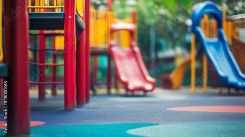 blurred playground setting with vivid children's play structures