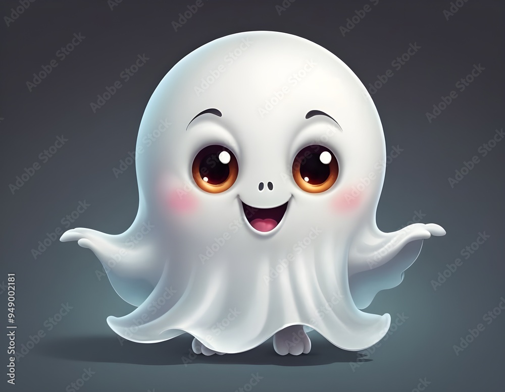 Cute cartoon ghost character with big eyes and a cheerful expression on a dark background Halloween Cute cartoon ghost character with big eyes and a cheerful expression on a dark background Halloween