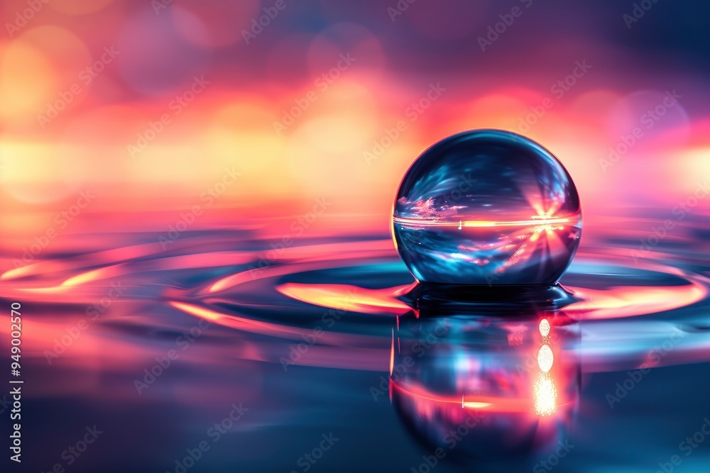 Crystal Ball Reflecting Sunset in Water with Bokeh Crystal Ball Reflecting Sunset in Water with Bokeh