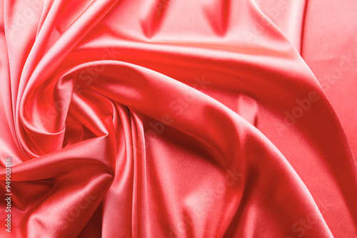 Canvas Print Closeup view of crumpled coral atlas fabric