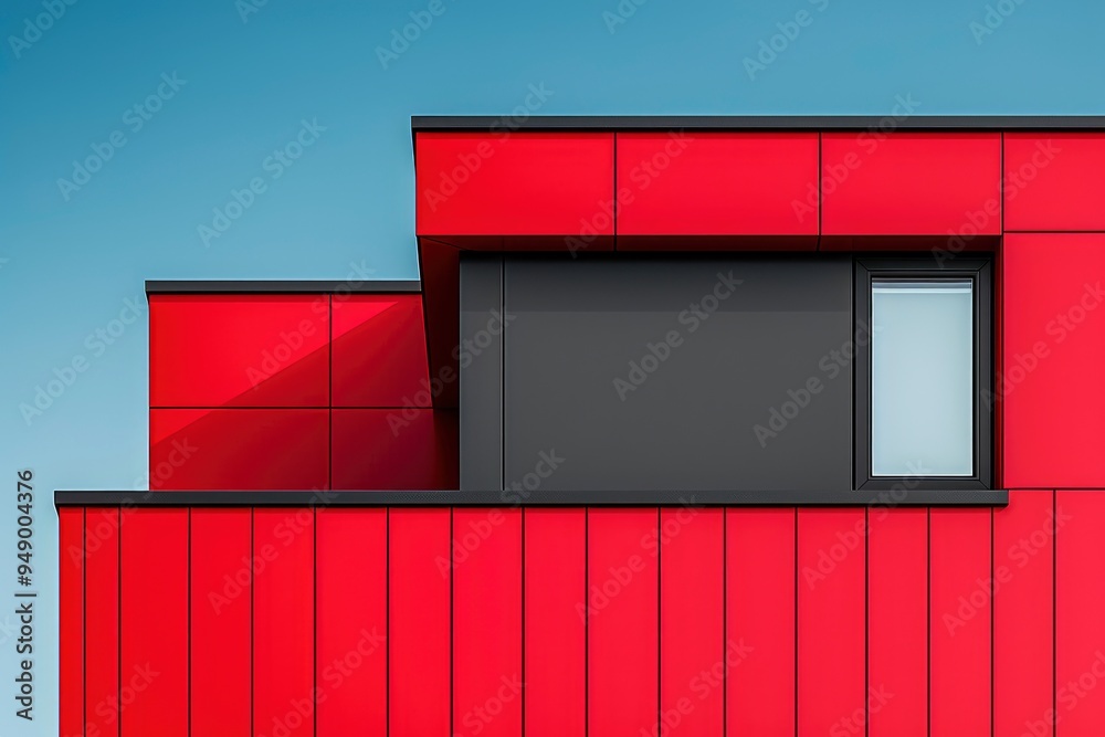 Red and Black Modern Architecture Facade with a Window Red and Black Modern Architecture Facade with a Window