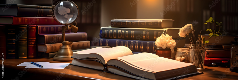 Late-night Academic Endeavors: The Stacked GS Books on a Scholar's Desk Late-night Academic Endeavors: The Stacked GS Books on a Scholar's Desk