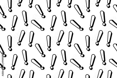  3d style exclamation mark black and white seamless pattern. Seamless flat 3d exclamation mark sign background or pattern.