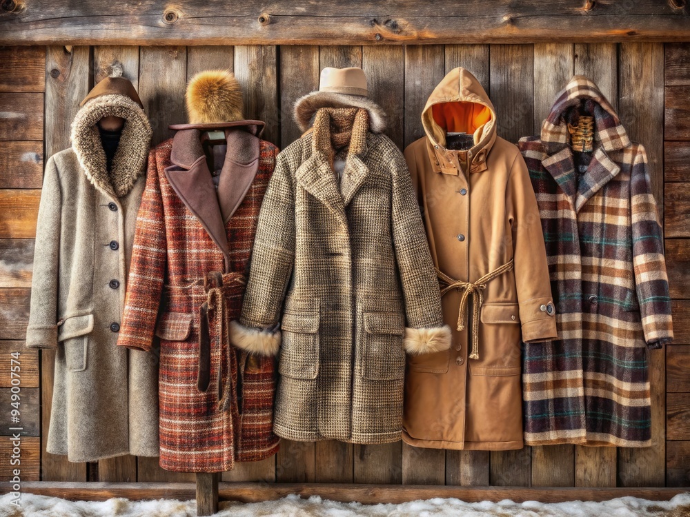 Fototapeta premium cosy winter coats in rustic style
